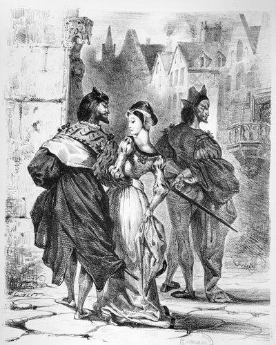 Faust trifft Marguerite, aus Goethes Faust, nach 1828 (Illustration) von Ferdinand Victor Eugene Delacroix